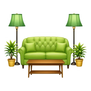 living room in ios emoji style

no TV, and make the couch a light green color

there is a lamp on one side and some plants on the other side sticker