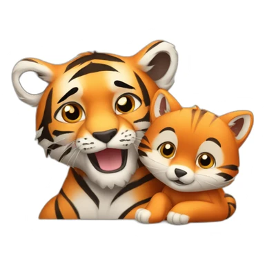 tiger cub cuddles with fox cub sticker