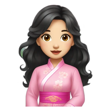cute Vietnamese girl with wavy black hair posing with pink ao dai full body sticker