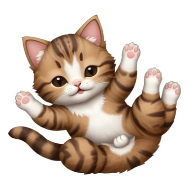 dark brown tabby and white kitten in funny positions upside down with eyes closed sticker