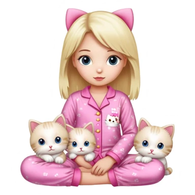 Blonde girl wearing pink Hello Kitty pajamas with two ragdoll cats sticker