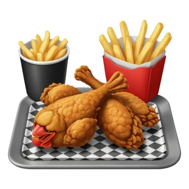 Fried chicken with fries in a grey rectangle plate with paper black and white  sticker