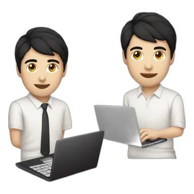 young man black hair and white body with laptop writes code on python sticker