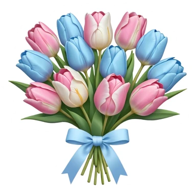 Pastel blue and pastel pink tulip bouquet tied together bya white ribbon  sticker