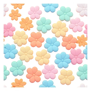 marshmallows in the shape of flowers, soft pastel colors, cute and puffy, plain background sticker