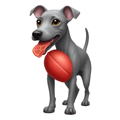 American Hairless Terrier eating red sticker