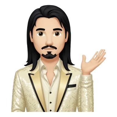 Kevin Richardson from Backstreet Boys with long black hair, ivory sequin outfit sticker