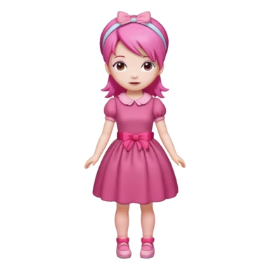 Isolated detaile illustration modern raspberry torte doll figurine full body with pink hair and a pink hairband standing sticker