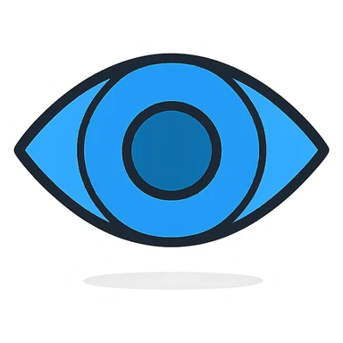 blue eyeball icon with black outlines, lineal color style, transparent background, subtle shadow sticker