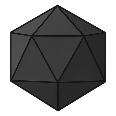 dark grey icosahedron, clean geometric style, no background sticker