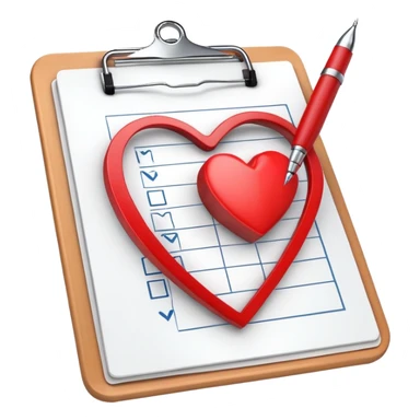 Medical clipboard with heart symbol and check mark, representing sexual health checkup sticker