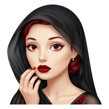 Female figure lifting sheer black veil from her lips, forbidden intimacy sticker