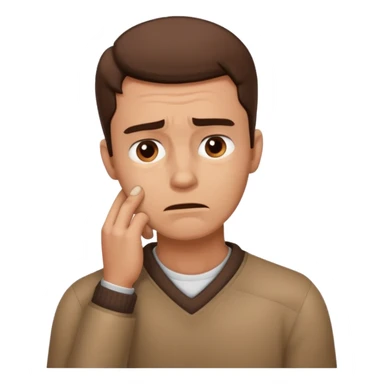 A man looking stressed holding the front of his neck  sticker