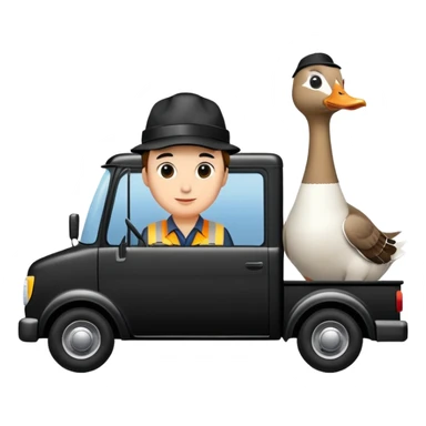 A black truck but the driver is a goose sticker