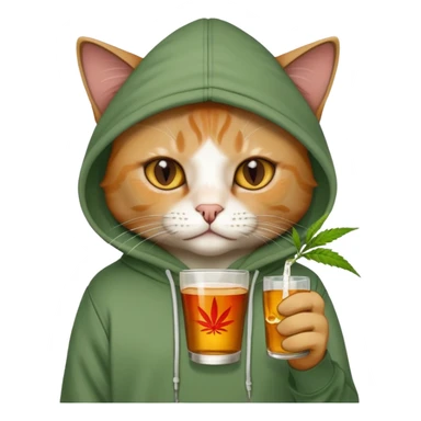 cat wearing weed hoodie drinking bacardi sticker
