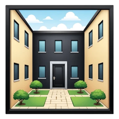 closed courtyard between apartment buildings, safe private yard, minimal flat vector icon sticker