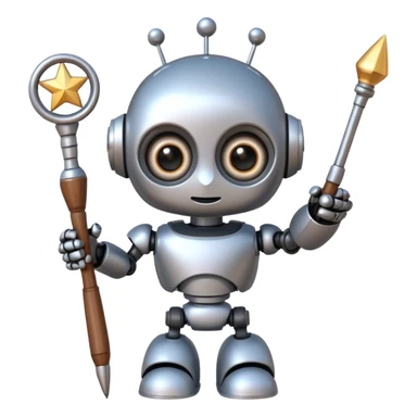 A cute robot is holding a magic wand sticker