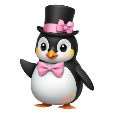 Create a penguin with a top hat and a cute pink bow on its stomach sticker
