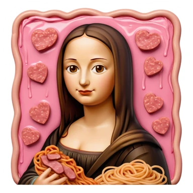 monalisa made of SPAM meat melted pink dripping sauce spaghetti portrait sticker