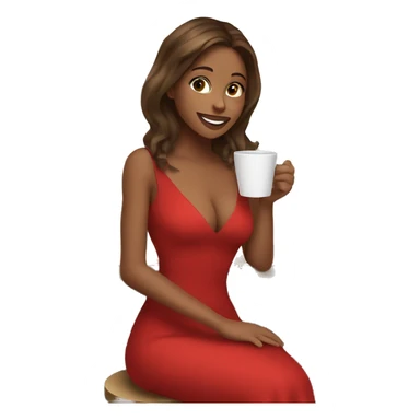 Girl with brunette hair and highlights sipping on coffee in a low cut red dress  sticker