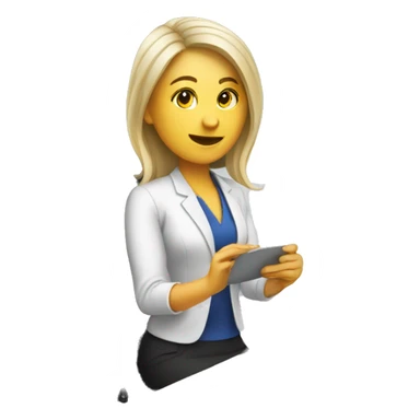 desk reception woman with computer sticker