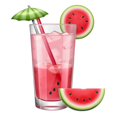 very light pink lemonade in glass with chunk of watermelon on rim no straw sticker