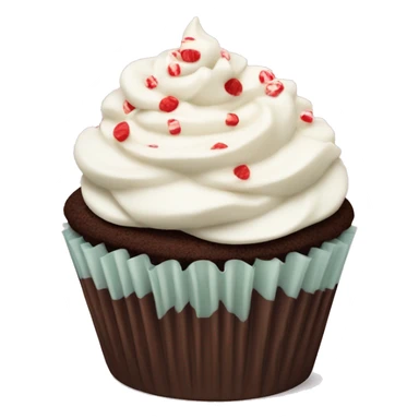 Chocolate cupcake with vanilla frosting and crushed peppermint sticker
