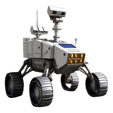 Cinematic Realistic Moon Rover – A rugged, high-tech vehicle traversing the Moon’s dusty surface. Its thick wheels leave tracks in the fine lunar regolith, with Earth hanging in the distant sky. Every mechanical detail of the rover is meticulously rendered, emphasizing its role in human exploration. sticker
