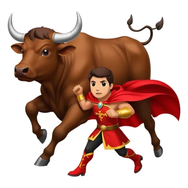 Matador with a red cape facing a charging bull sticker