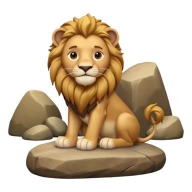 A 3D cartoon lion with a golden mane, sitting proudly on a rock, calm smile, smooth fur, bright warm sunlight, friendly but majestic look, Memoji-style. sticker