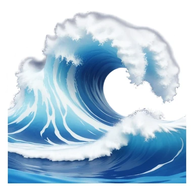 3D render of Tsunami, miniature weather phenomenon, volumetric particle effects, giant curling wave of deep blue water with white foam, emoji style, isolated on white background --v 6.0. sticker