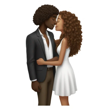 black man and white girl with long brown curly hair kiss sticker