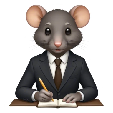 a black rat in a suit taking notes in a small notebook sticker