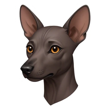 Cinematic Noble Xoloitzcuintle dog Portrait Emoji, Poised and regal, with a sleek, muscular build and smooth, hairless ebony skin accented by subtle wrinkles, deep-set soulful dark eyes, Simplified yet sharp and sophisticated features, highly detailed, glowing with a soft, dignified glow, high shine, intelligent and loyal, stylized with an air of ancient grace, focused and attentive, soft glowing outline, capturing the essence of a watchful and confident guardian, so majestic it feels as though it could stride out of the screen with effortless authority! sticker