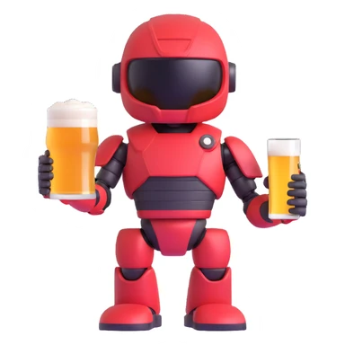 Sector from Mortal Kombat, detailed red-armored ninja robot, holding a glass of beer, fun and casual, vibrant colors sticker