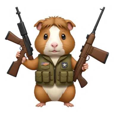 guinea pig in a tactical military vest holding a rifle in chest no hat sticker