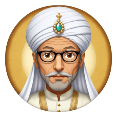 Jeff Goldblum no glasses as a regal portrait dressed as suleiman-the-magnificent,-depicted-as-a-regal-ottoman-sultan-adorned-with-a-large,-white,-round,-tall-turban-and-a-majestic-grey-beard,-his-commanding-gaze-bathed-in-warm,-historic-lighting-that-exudes-time with a large beard **no glasses** sticker