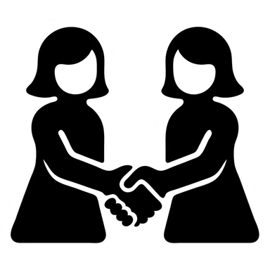 female handshake, solid black fill, minimalist silhouette, rounded shapes, unified line thickness, urban theme sticker