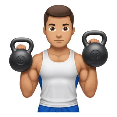 strong man with blue shorts holding kettlebell sticker