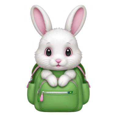 baby white rabbit wear green backpack sticker