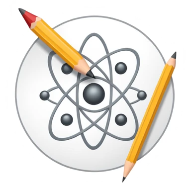 exam paper with an atom symbol and a pencil sticker