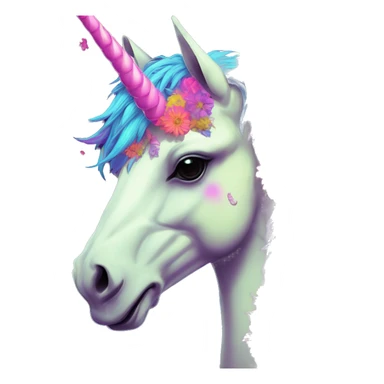 Trippy patchwork Zombie Pegasus unicorn psychedelic flowers floral groovy art neon rave raving sticker