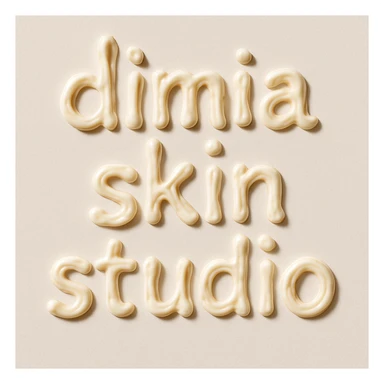 the words 'dimia skin studio' spelled out in creamy white sunscreen forming each letter, on a light background, realistic texture, playful and inviting, no people, no extra objects sticker