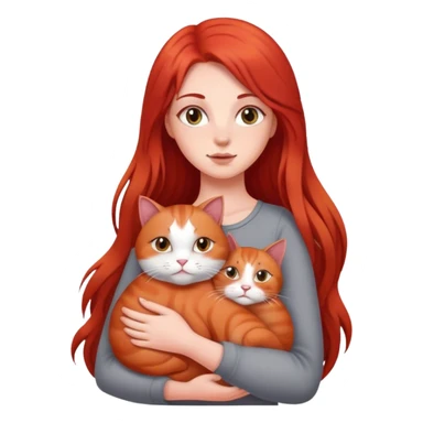 a white girl with red long hair holding a gray fat cat in her arms sticker