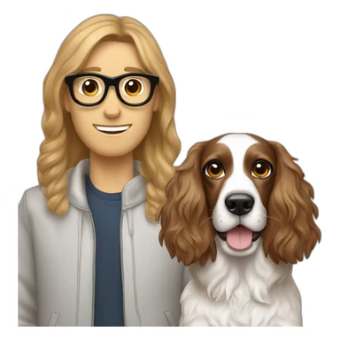 Springer spaniel with man and girlfriend light hair and glasses sticker