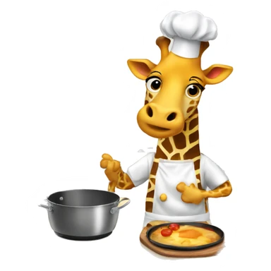 Giraffe wearing a chef hat and apron, cooking in a kitchen. sticker