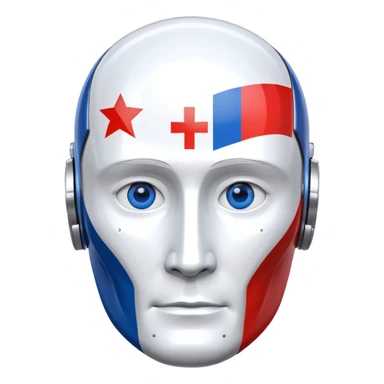 Robot head resembling Vladimir Putin with Russian flag elements sticker