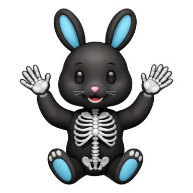 Emoji tête de peluche Lapin squelette noire qui fait bonjour de la main  sticker