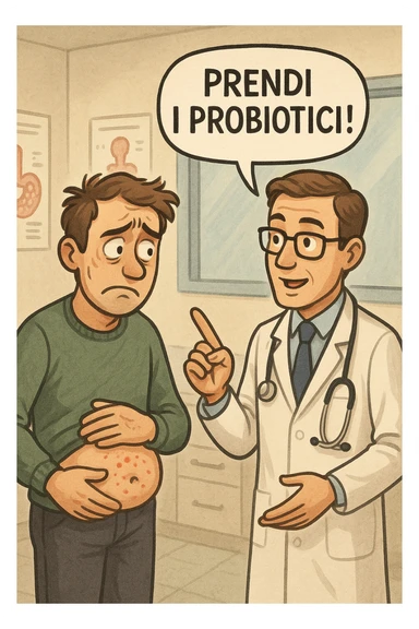 Uomo che ha disbiosi evidente e il dottore gli dice "Prendi i Probiotici!" sticker