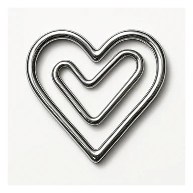 heart-shaped paper clip, realistic metallic style sticker